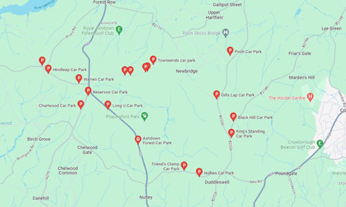 Google map of Ashdown Forest car parks Google map of Ashdown Forest car parks