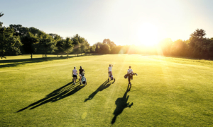 Golf course at sunset