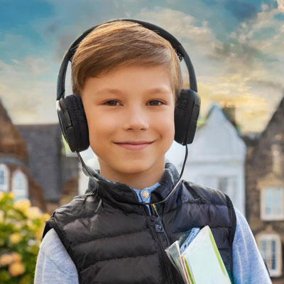 Child with headphones Child with headphones