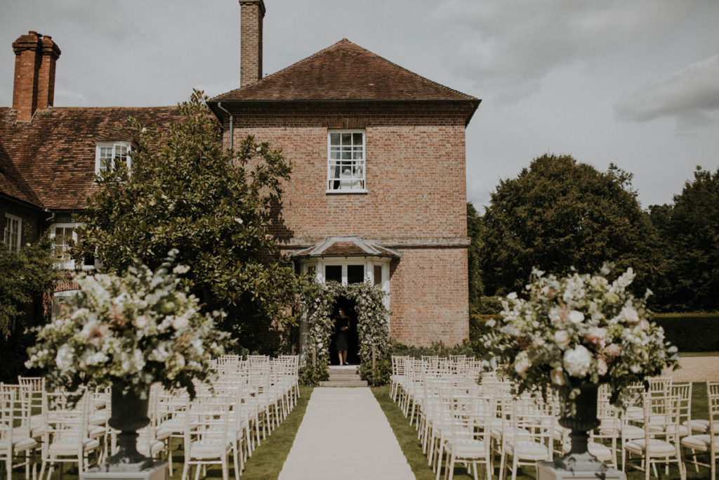 Sprivers-Mansion-Wedding-Jo-Frazer- Sprivers Mansion set up for a wedding ceremony outside, facing the manor