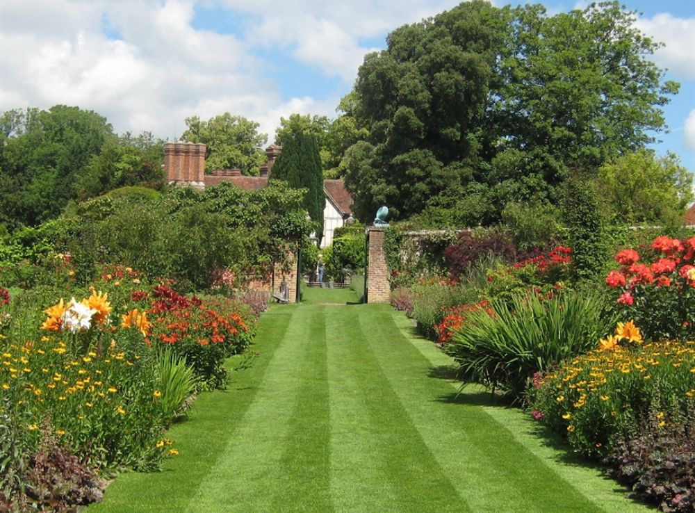 Lawn with flowers either side