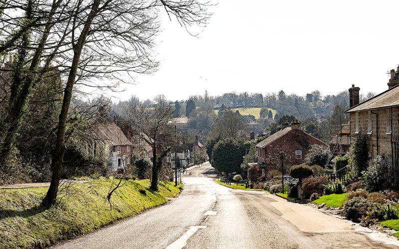 Village street going downhill