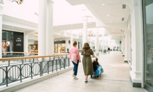 Family walking through shopping centre